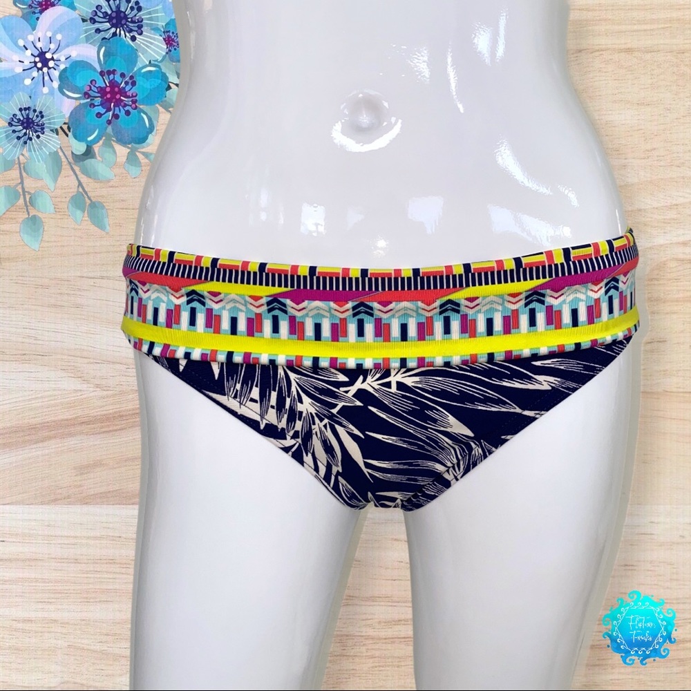 JAG Multicolor Palm Medallion Fold Over Bikini Bottom; L